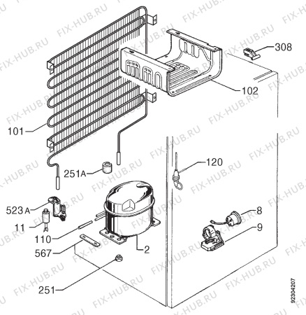 Взрыв-схема холодильника Elektra KU132 - Схема узла Cooling system 017
